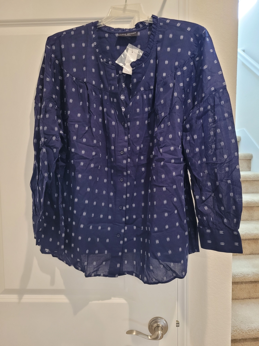 Lane Bryant Lightweight Navy Patterned Button-Front Women’s Top 26w